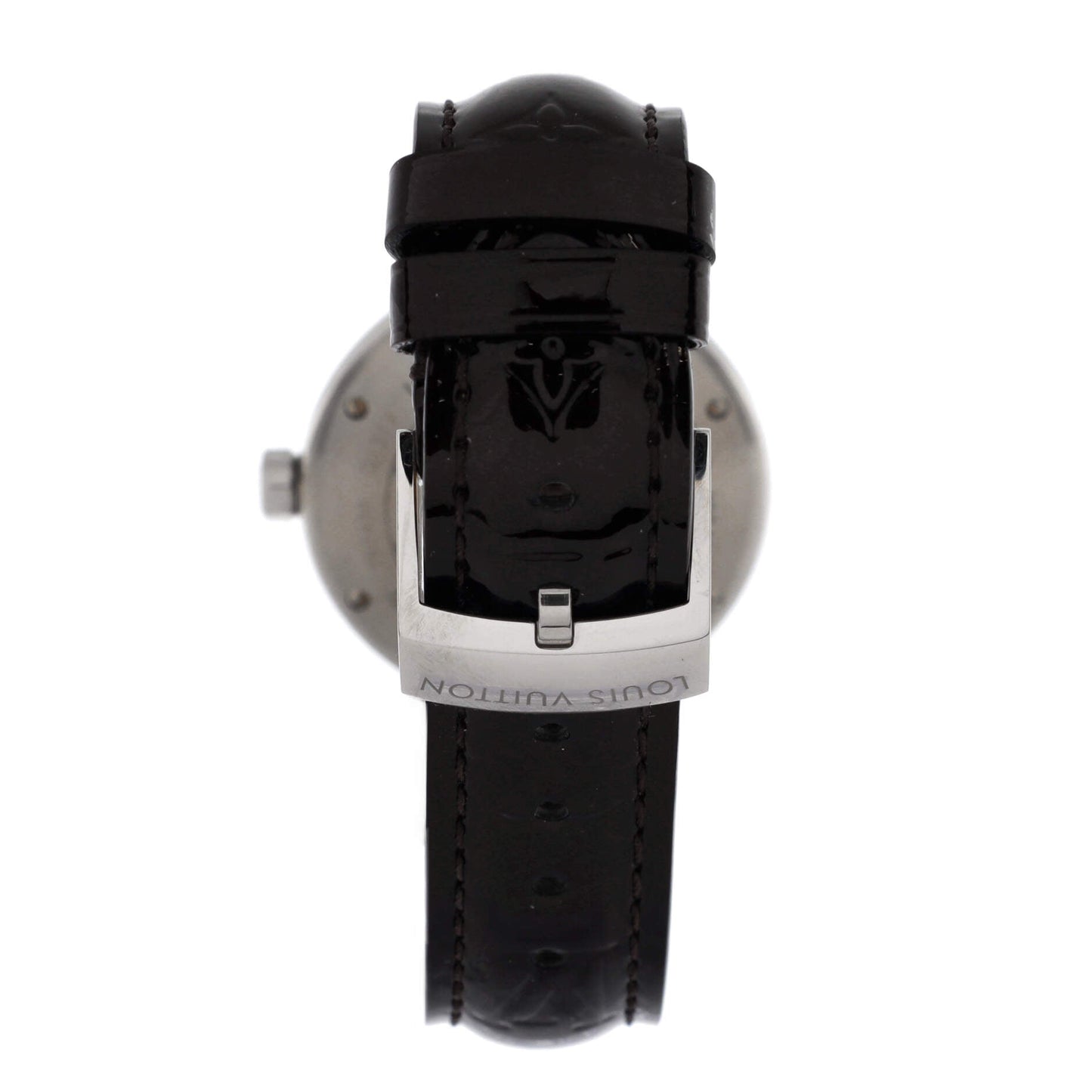 Louis Vuitton Tambour Disc Quartz Watch Stainless Steel and Monogram Vernis with Diamond Markers and Dial 34