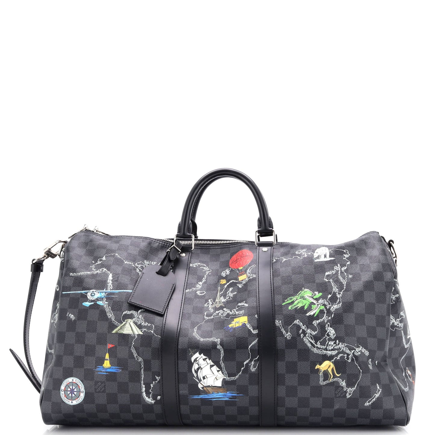 Louis Vuitton Keepall Bandouliere Bag Limited Edition Renaissance Map Damier Graphite 50