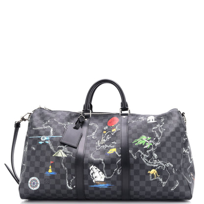 Louis Vuitton Keepall Bandouliere Bag Limited Edition Renaissance Map Damier Graphite 50