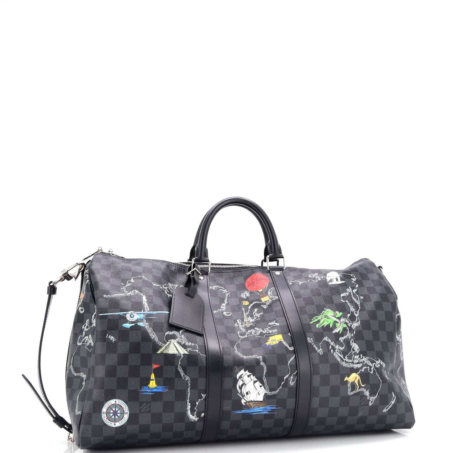 Louis Vuitton Keepall Bandouliere Bag Limited Edition Renaissance Map Damier Graphite 50