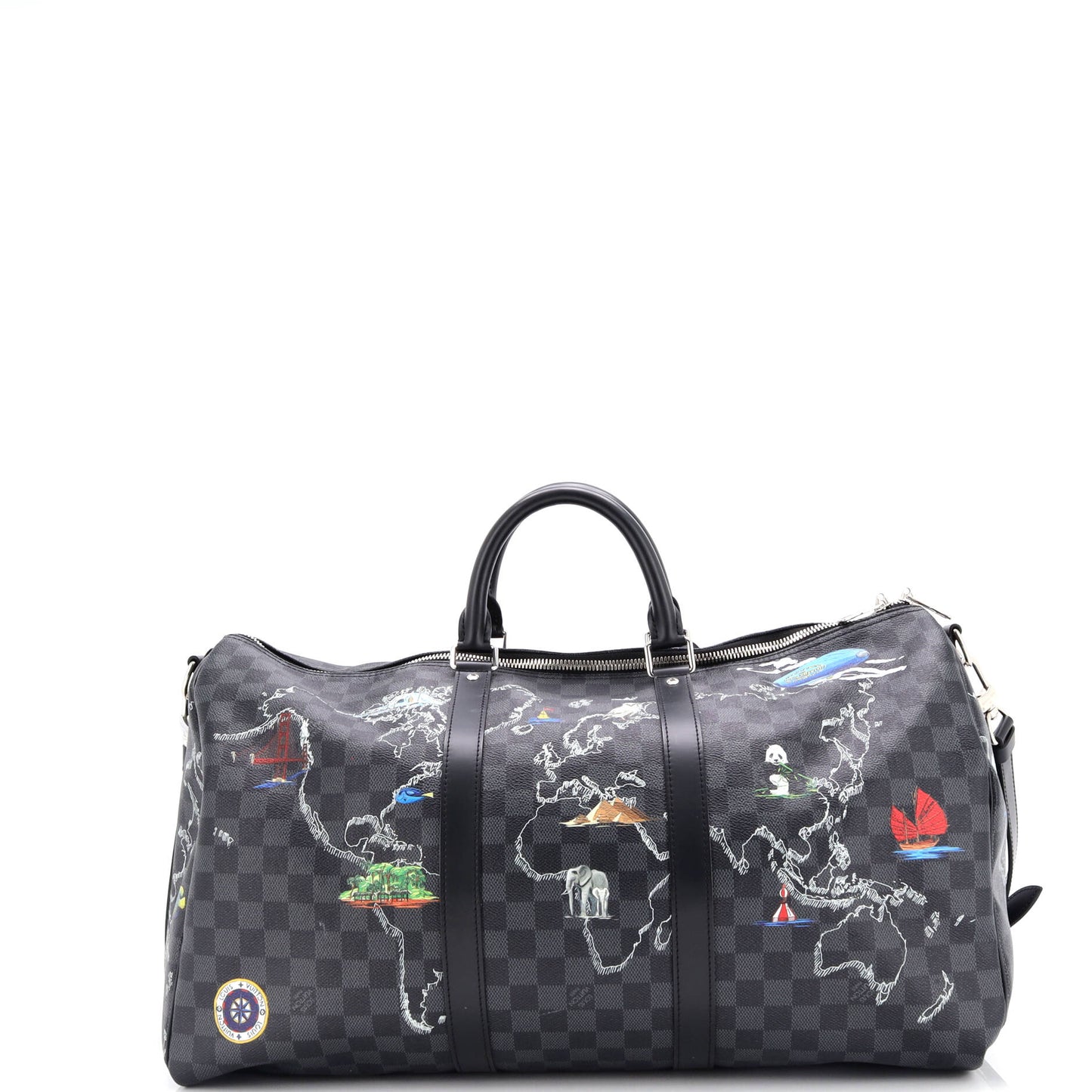 Louis Vuitton Keepall Bandouliere Bag Limited Edition Renaissance Map Damier Graphite 50