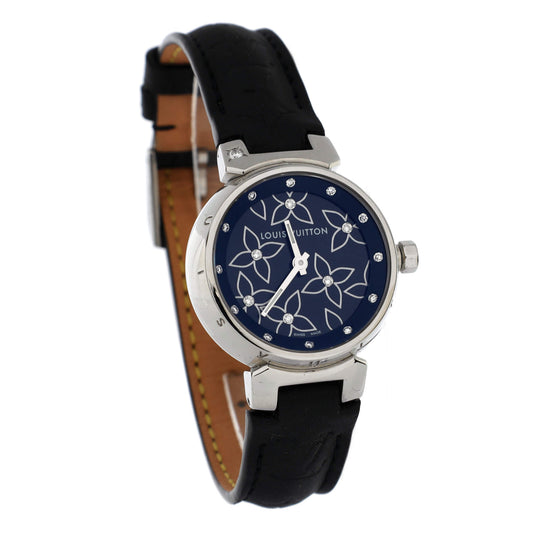 Louis Vuitton Tambour Lovely Quartz Watch Stainless Steel and Leather with Diamonds 28