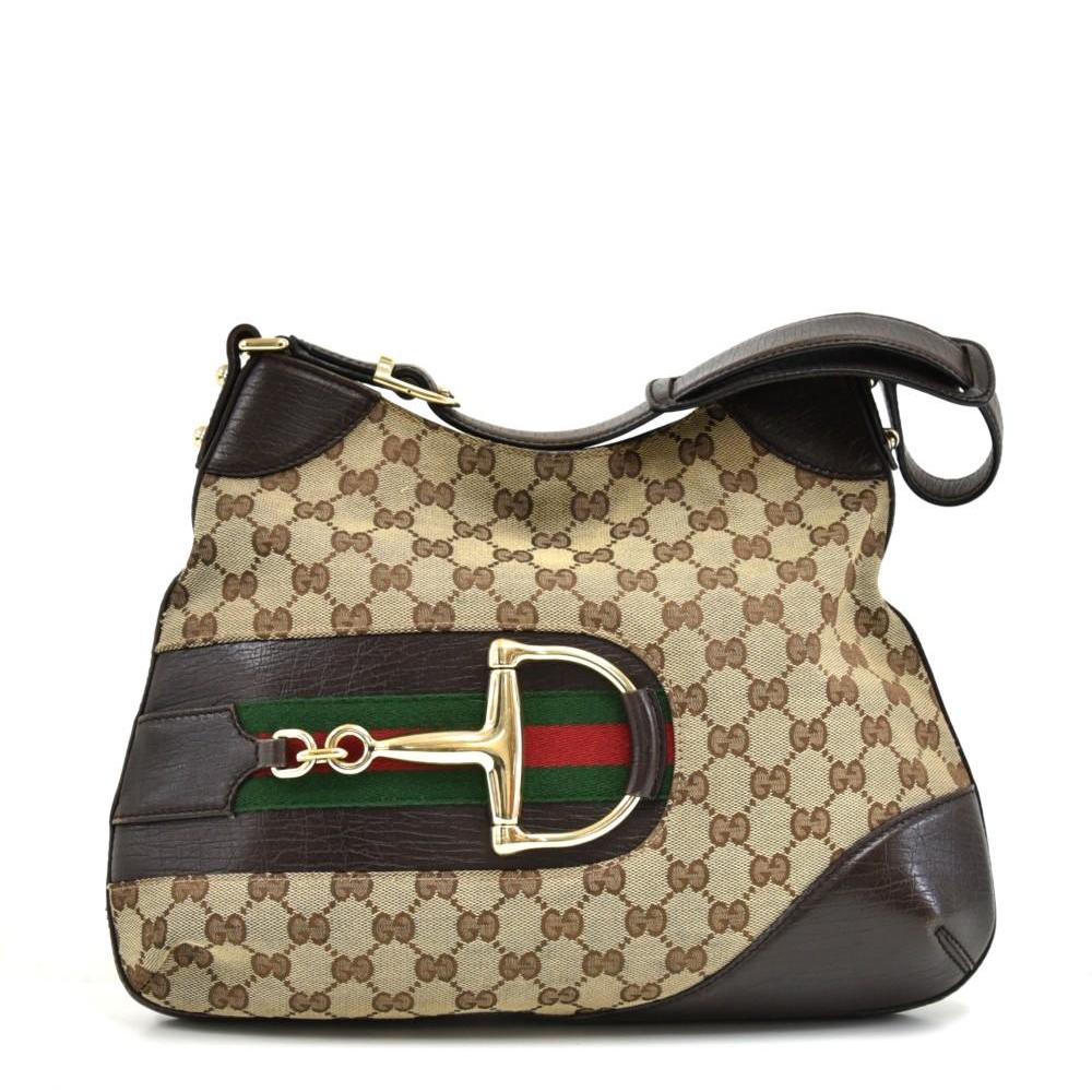 Gucci Hasler Monogram Canvas Horsebit Hobo Bag