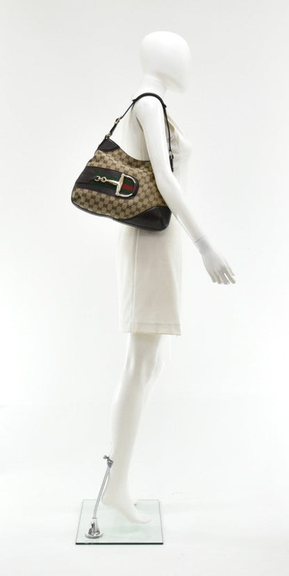 Gucci Hasler Monogram Canvas Horsebit Hobo Bag