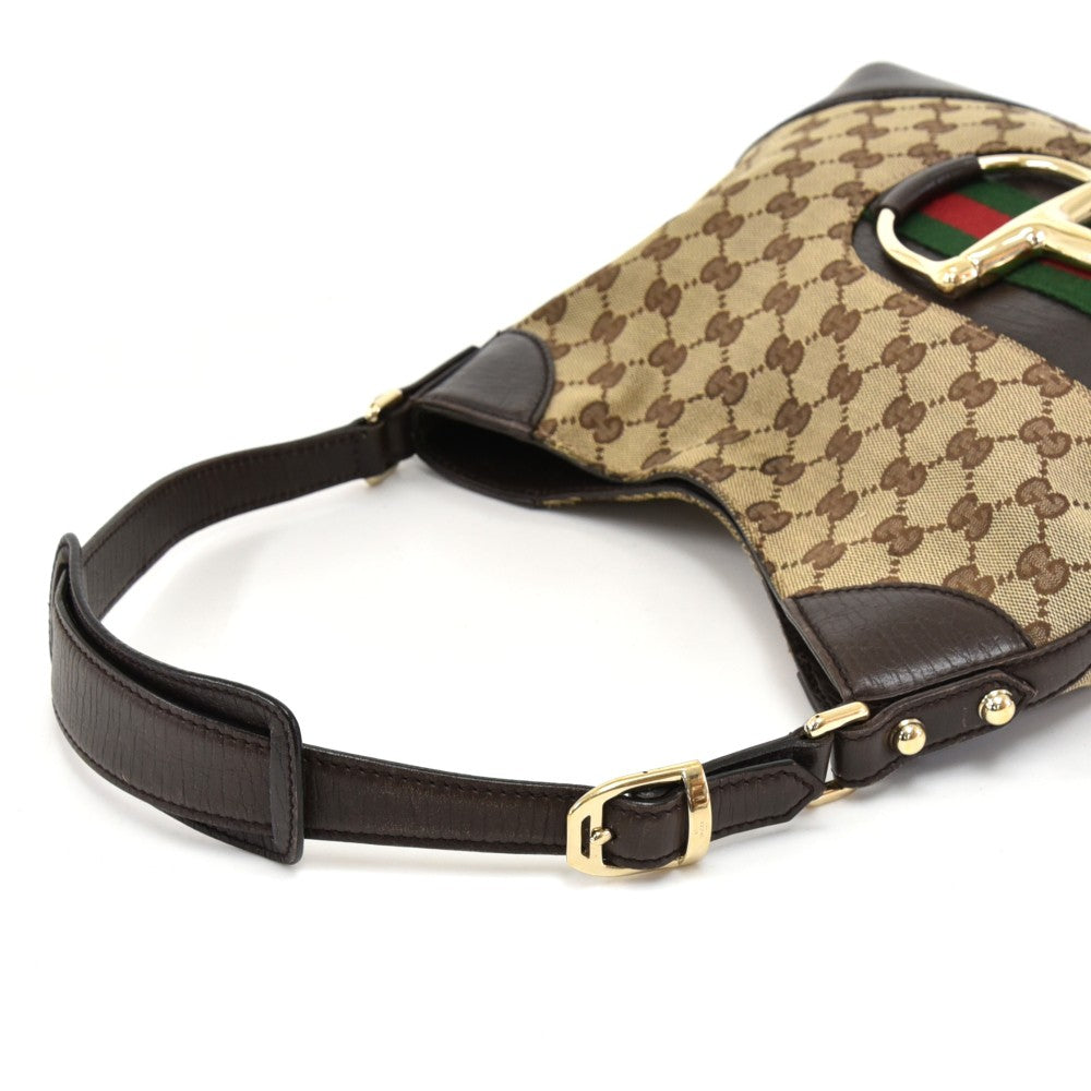 Gucci Hasler Monogram Canvas Horsebit Hobo Bag