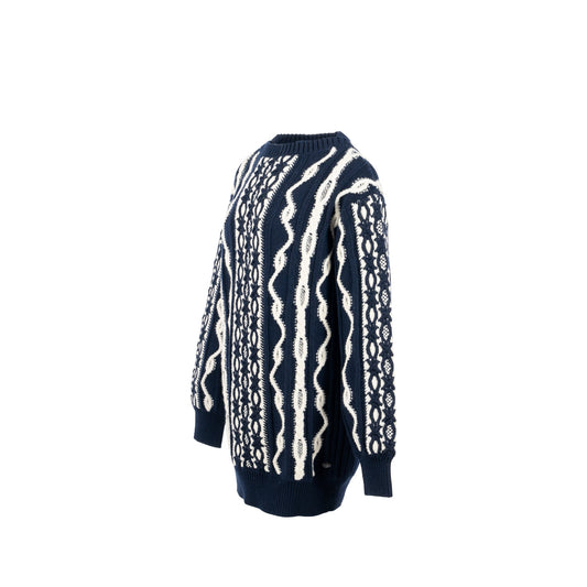 Chanel Size 34 18A Hamburg Chunky Knit Sweater Wool/Cashmere Navy/White