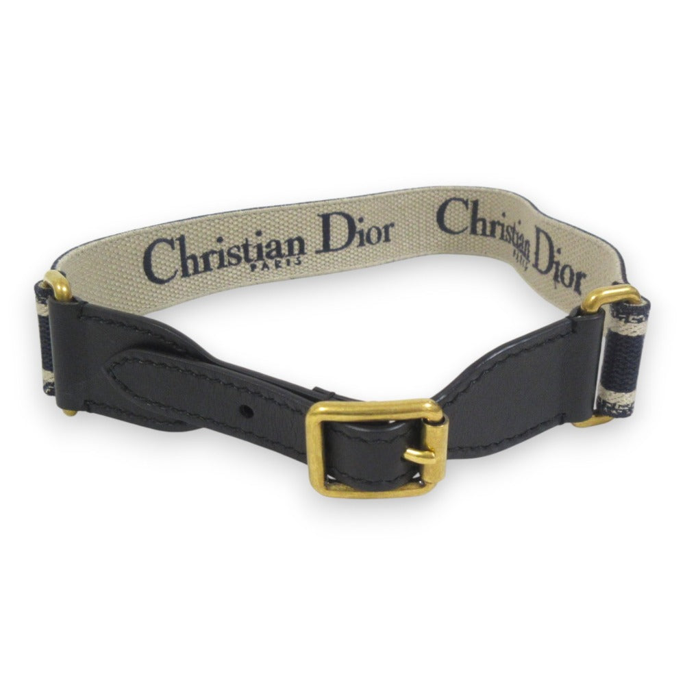 Christian Dior CD Logo Embroidery Canvas Leather Belt