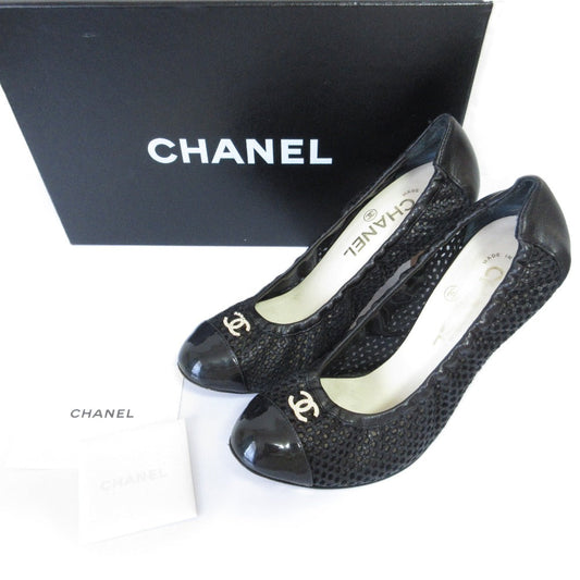 Chanel Pearl Coco Mark Mesh High Heel Ballet Pumps