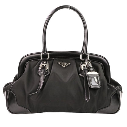 Prada Triangle Logo Plate Tessuto Nylon Leather Handbag