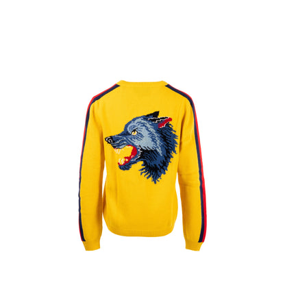 Gucci Size S Blind for Love and Wolf Sweater Wool Yellow/Multicolour