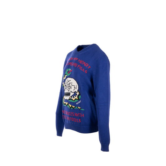 Gucci Size S Narcissus Poem Skull Sweater Wool/Cotton Purple/Multicolour