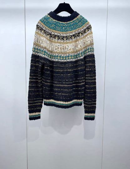 CHANEL 19A EGYPT RUNWAY BLACK BEIGE GREEN GOLD KNIT PULLOVER size 34