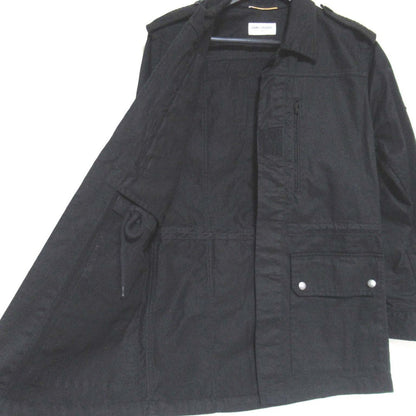 Saint Laurent Paris Embroidery Glitter Logo Patch Cotton Linen Blend Military Jacket