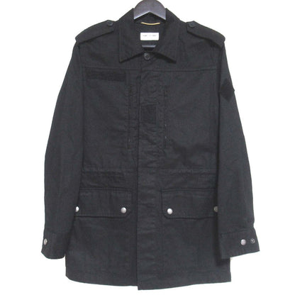 Saint Laurent Paris Embroidery Glitter Logo Patch Cotton Linen Blend Military Jacket