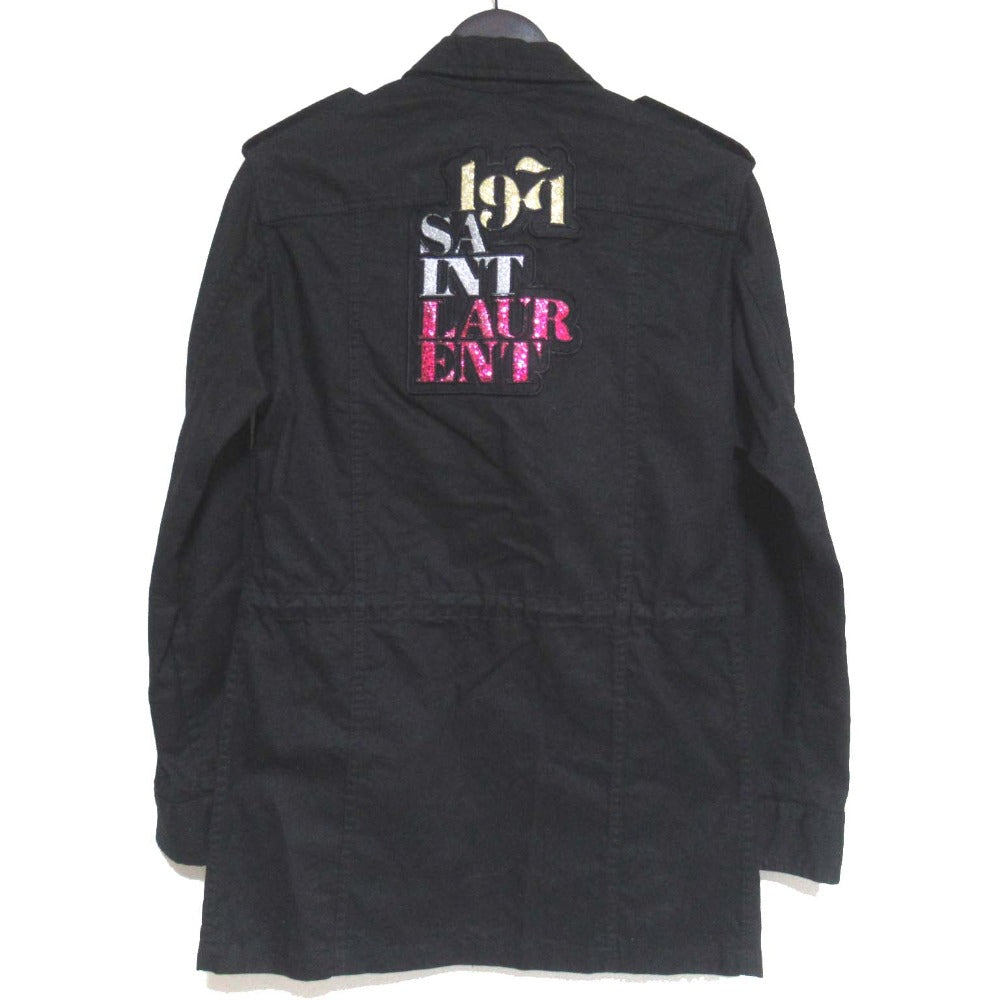 Saint Laurent Paris Embroidery Glitter Logo Patch Cotton Linen Blend Military Jacket