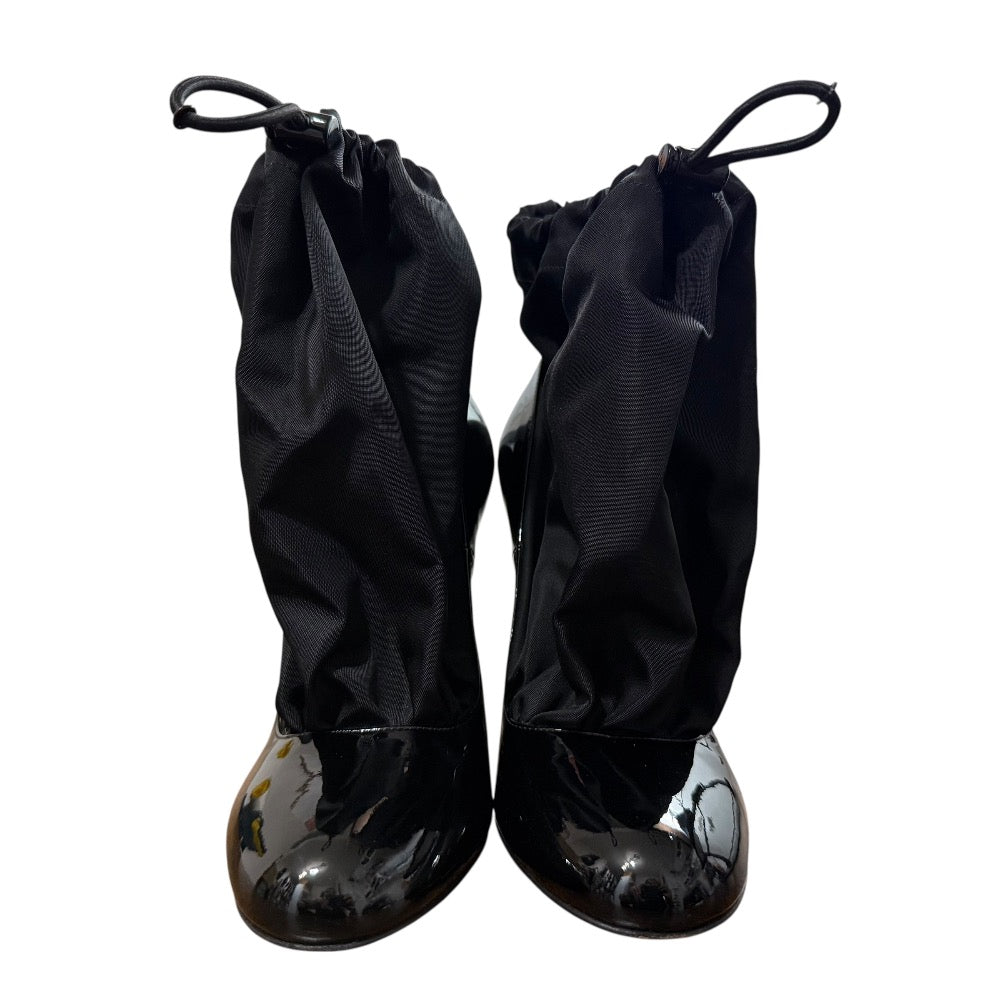 Prada Patented Leather Nylon Docking Pumps Short Boots