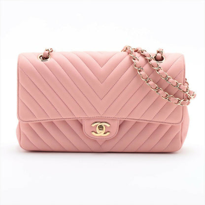 Chanel Pink Caviar Flat Chevron Quilted Medium Double Flap Bag