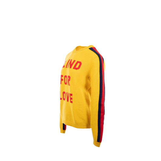 Gucci Size S Blind for Love and Wolf Sweater Wool Yellow/Multicolour