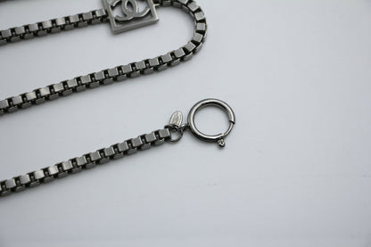 Chanel Vintage 06A Metal Four CC Silver Square Buckle Waist Chain 97CM