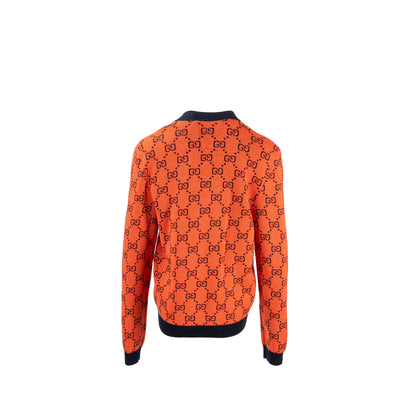 Gucci Size XS GG Jacquard Cardigan Wool/Cotton Orange