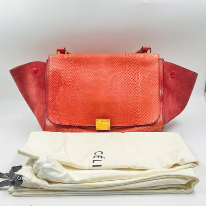 Celine Medium SnakeSkin Orange Trapeze Shoulder Bag TWS