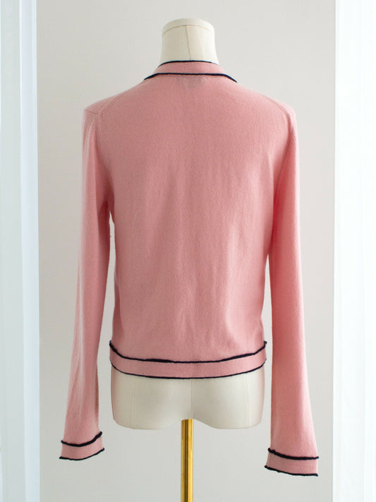 Chanel S/S 2021 Pink Cashmere Navy CC N5 21P 21S Cardigan