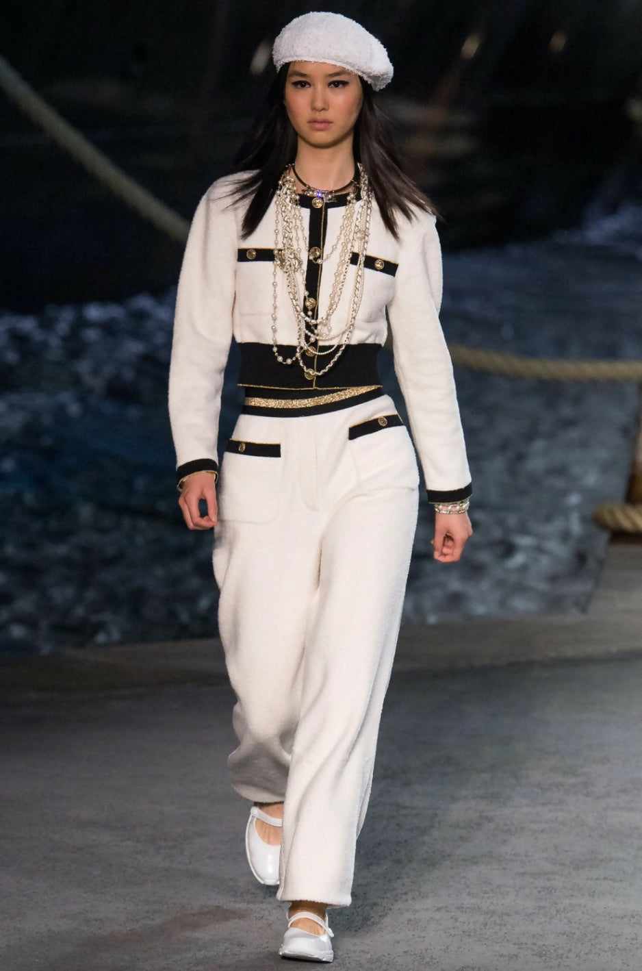 Chanel Cruise 2019 La Pausa White Black Gold Terry 19C Cardigan Jacket