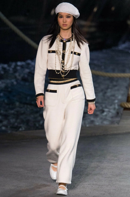 Chanel Cruise 2019 La Pausa White Black Gold Terry 19C Cardigan Jacket
