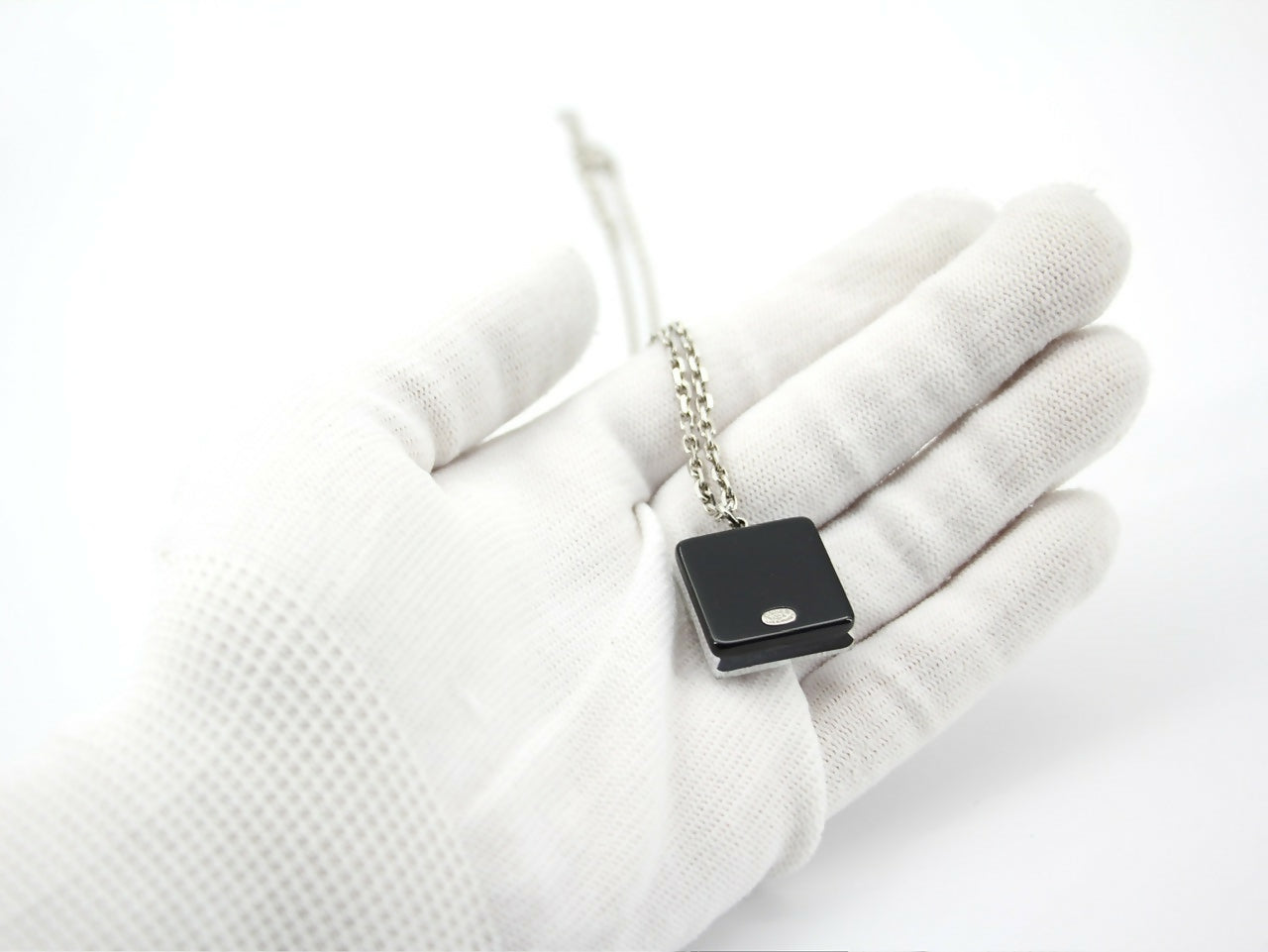 Chanel Vintage 10A Resin Transparent Square Black CC Pendant Necklace