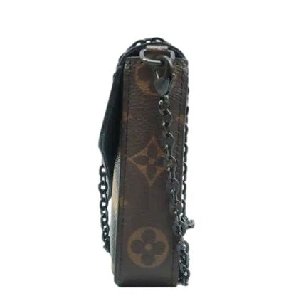 LOUIS VUITTON Pochette Felicie Monogram Canvas Wild Animal Chain Crossbody Bag Brown
