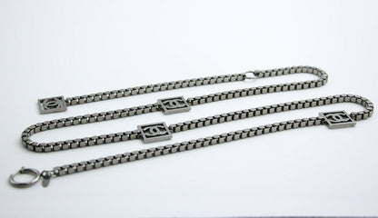 Chanel Vintage 06A Metal Four CC Silver Square Buckle Waist Chain 97CM