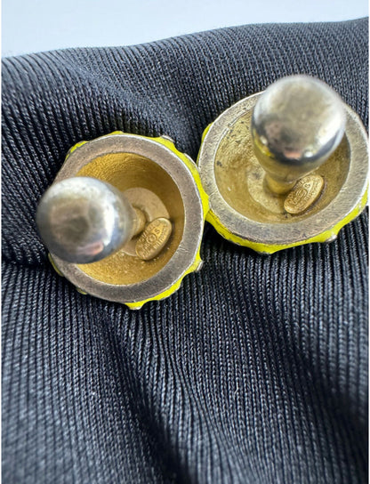 Chanel Vintage 03S Metal Yellow Mushroom Grain Hoop Stud Earrings