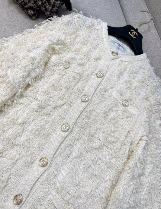 Chanel 21S off-white tassel cardigan