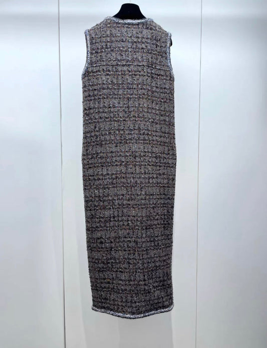 Chanel 18k Dress Fantasy Tweed Brown/Blue/Gold size 34 Brand new with tags on
