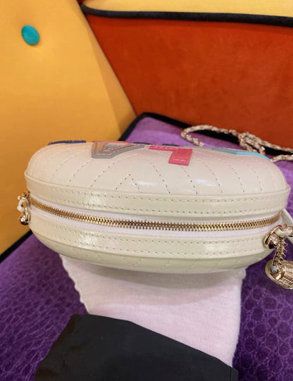 CHANEL Embroidered Lambskin Chevron Quilted La Pausa Evening Bag White