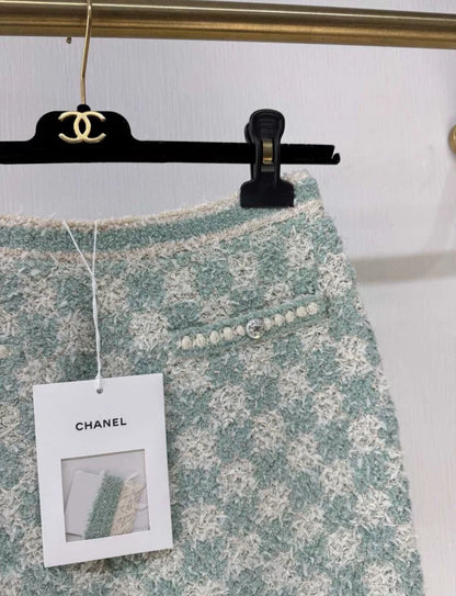 Chanel 23S Green Tweed Skirt