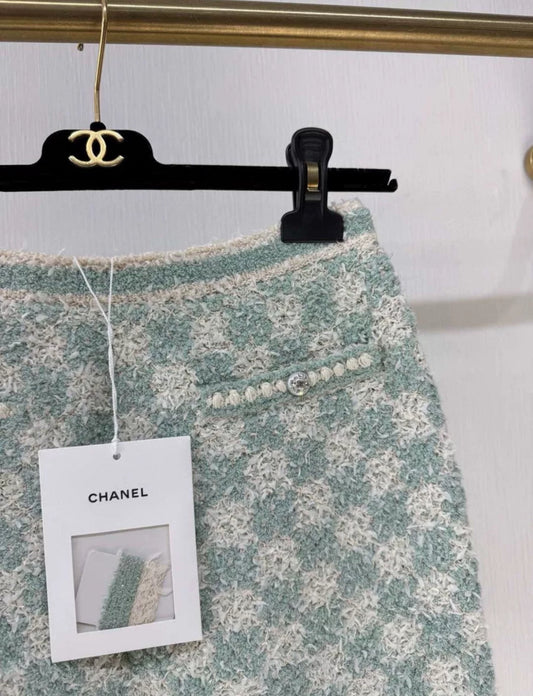 Chanel 23S Green Tweed Skirt