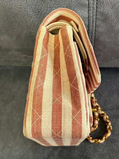 Chanel Vintage Striped Linen Classic Flap Bag