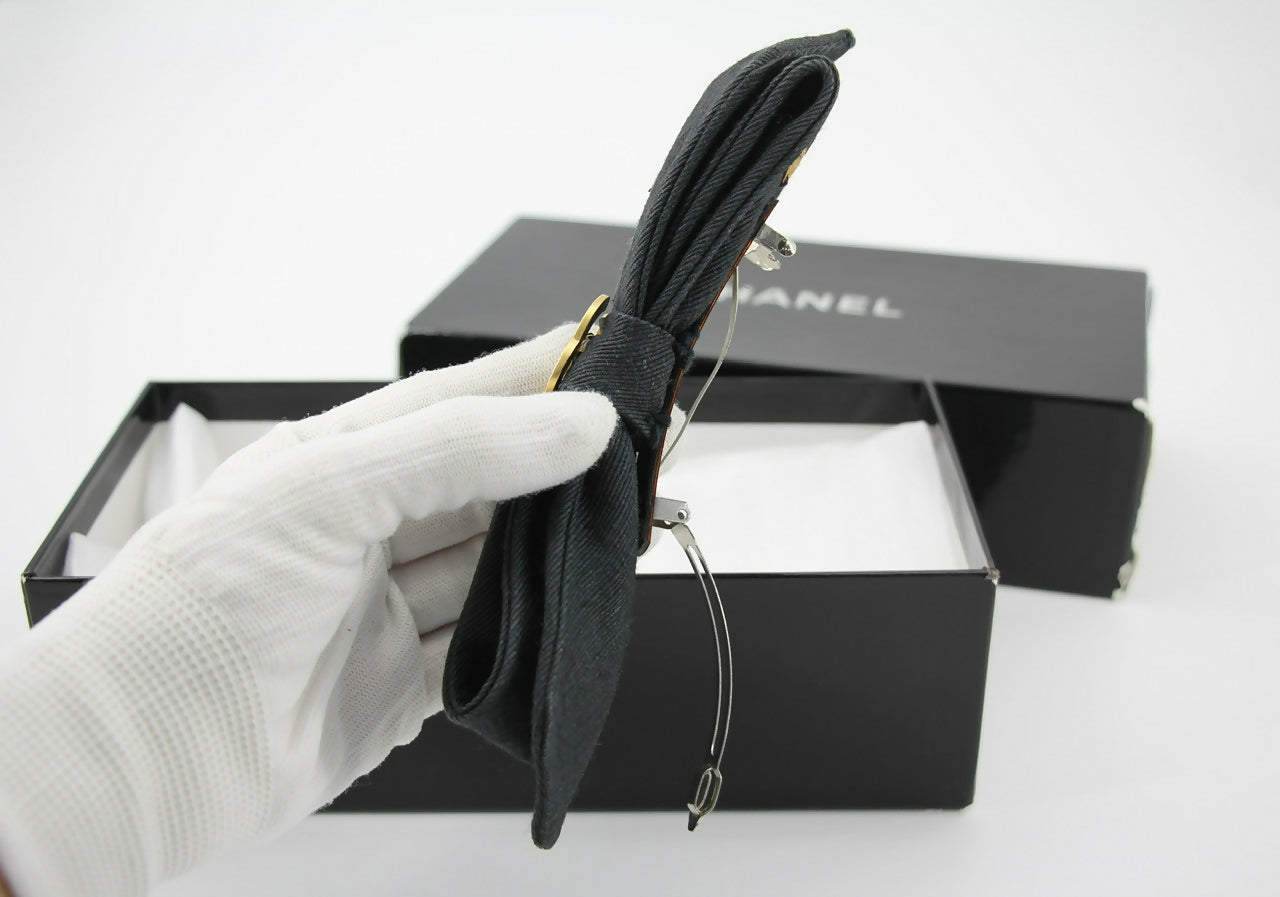 Chanel Vintage 1881-85 Denim Black Bow Hair Clip