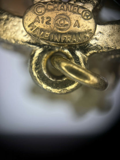 Chanel A12A Metal Engraving Vintage Concave Stud Earrings