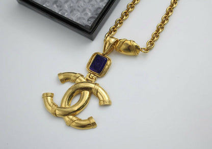 Chanel Vintage 94A Gripoix Blue Gold-plated Necklace