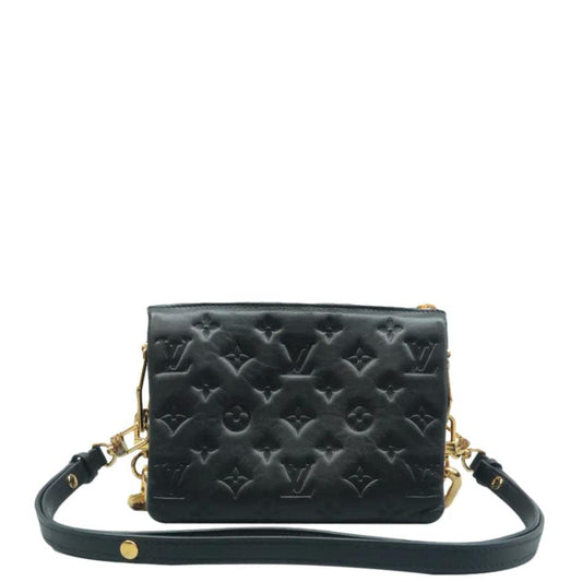 LOUIS VUITTON Coussin BB Monogram Embossed Leather Shoulder Bag Black