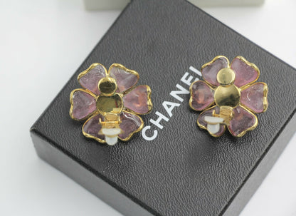 Chanel Vintage 02A Gripoix Pink Camellia Clip-on Earring