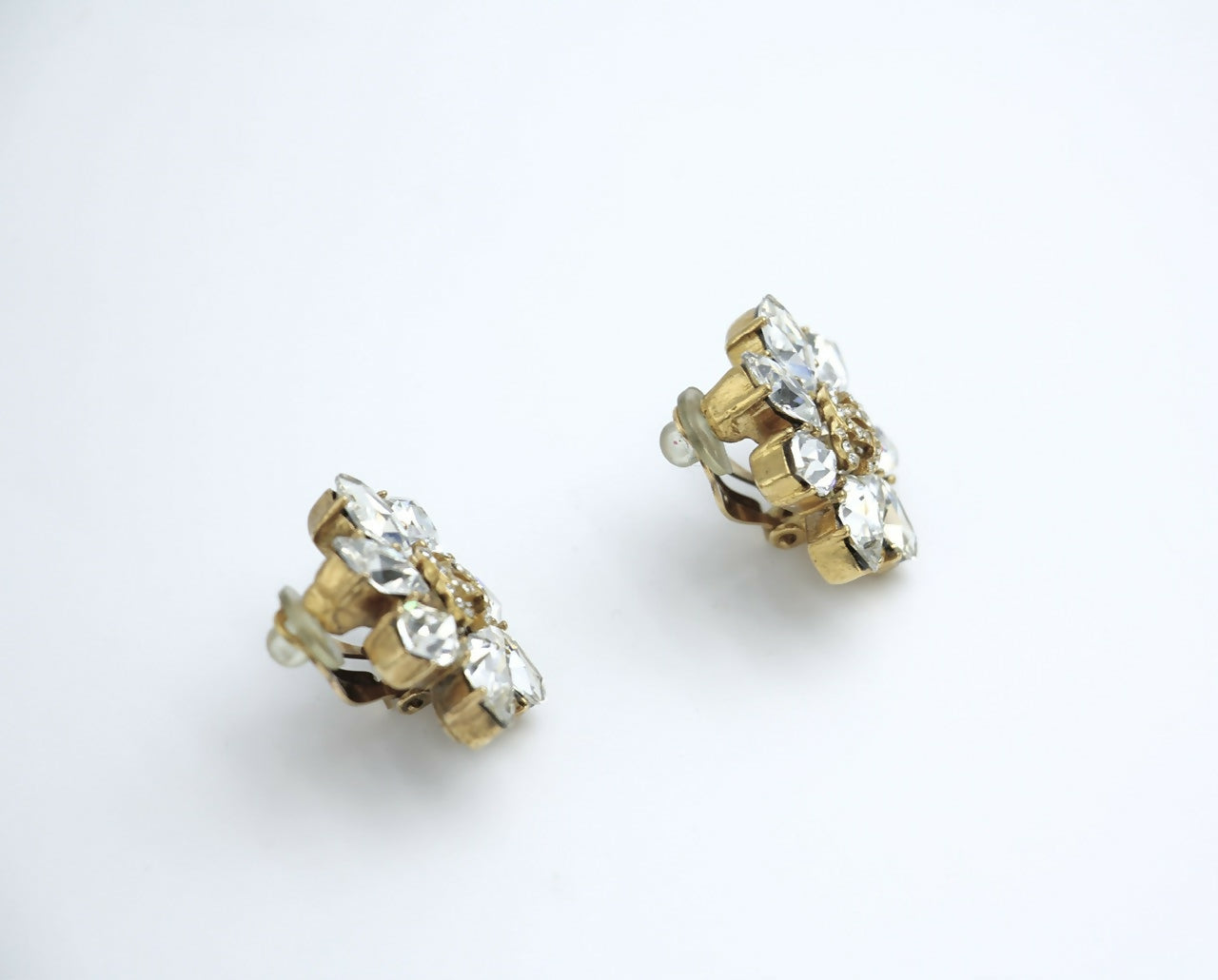 Chanel Vintage 02A Rhinestone Sparkling Ice Crystal Flower Clip-on Earrings
