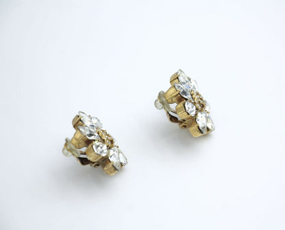 Chanel Vintage 02A Rhinestone Sparkling Ice Crystal Flower Clip-on Earrings