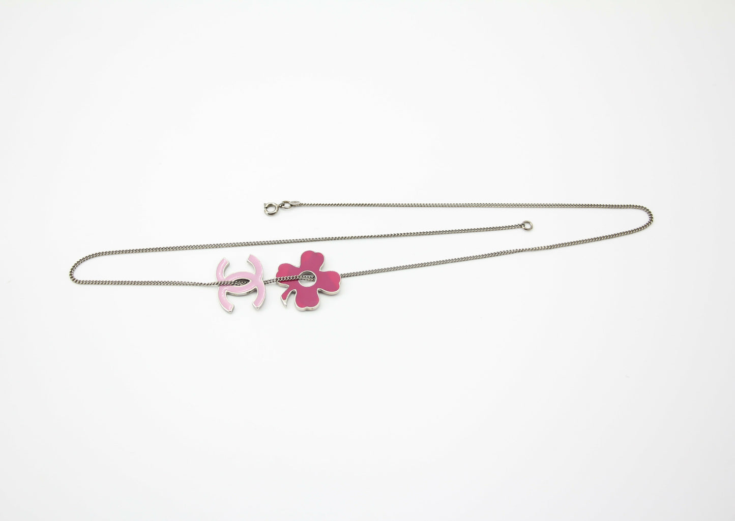 Chanel Vintage 04P Enamel Peach Pink Four-Leaf Clover Necklace