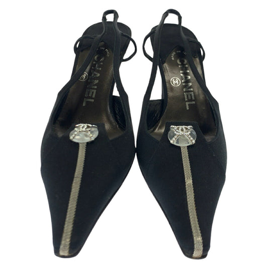 Chanel Line Stone Satin Pumps