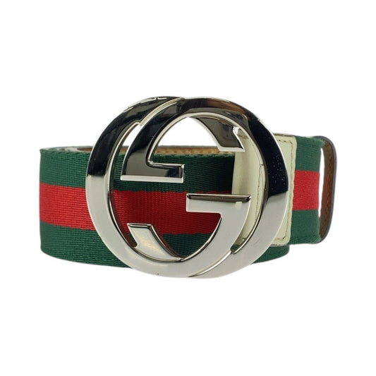 Gucci Interlocking Shearling Line Canvas Leather Belt