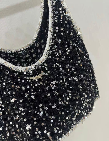 Chanel 23s black sequined bow top size 38