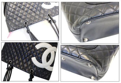 CHANEL Black CalfSkin Leather Large Cambon Tote Bag